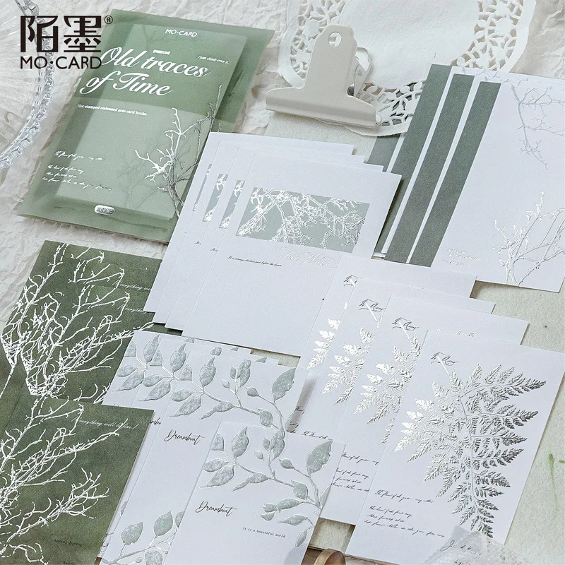20 Sheets Silver Foil Embossed White Kraft Note Paper, Vintage Relief Memo Paper for Scrapbook Journal DIY Collage Card