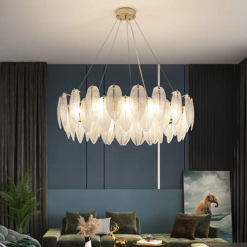 

Luxury crystal chandelier Glass feather lamp Gold E14 Metal for Living Room Bedroom Villa Home Decor dinning table hanging light