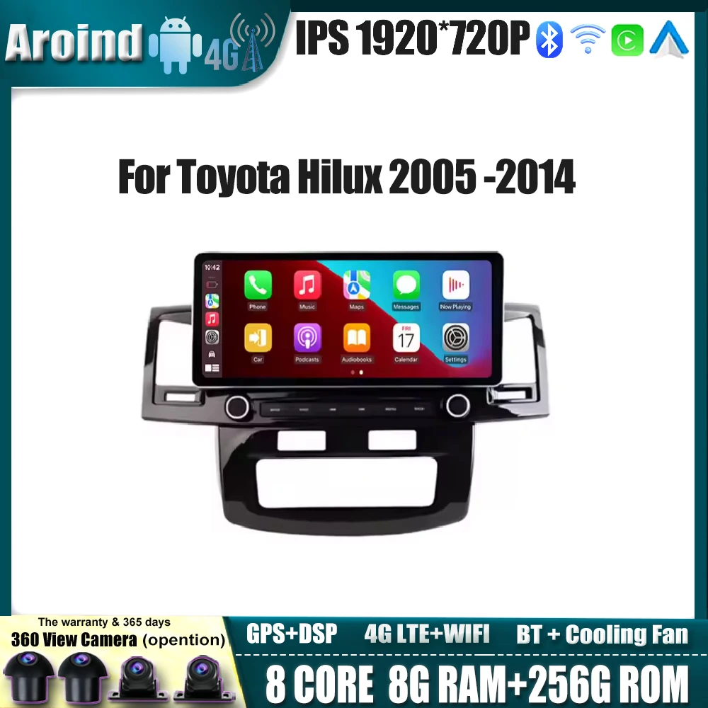 

12.3Inch Carplay Android Auto IPS Screen For Toyota Hilux 2005 -2014 Multimedia Video Player Navigation GPS Tools 4G LTE wifi