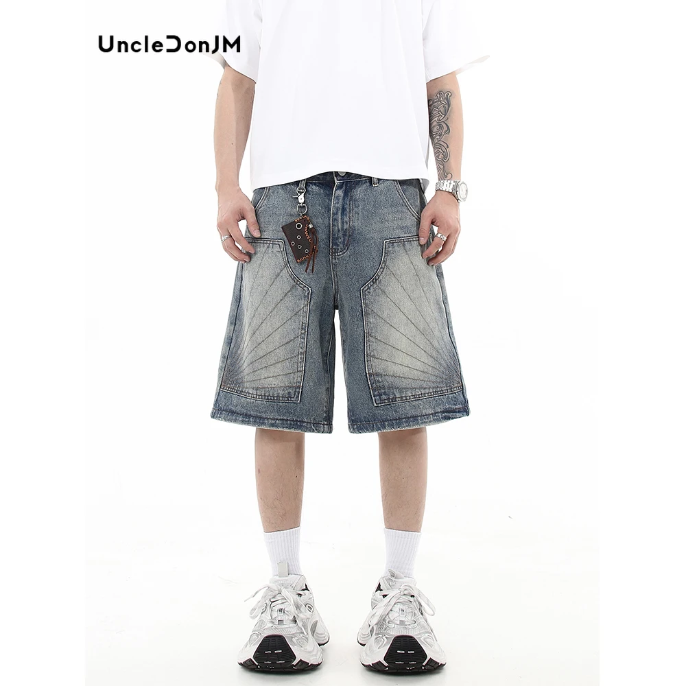 Washed Distressed Embroidered Denim Shorts Hip Hop Jorts