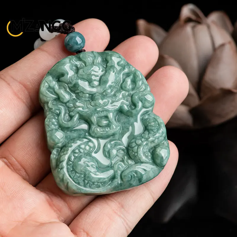 

Natural A-good Jadeite Dominant Dragon Pendant Chinese Zodiac Dragon Pendant Ice Jade Men's Necklace Women's Pendant