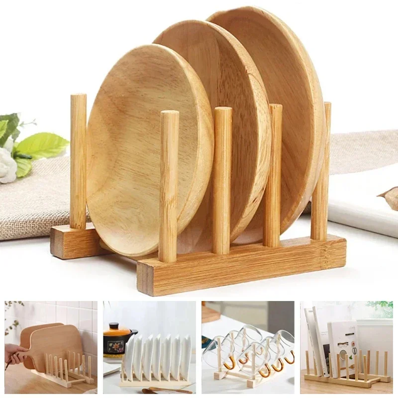 1 Set Kitchen Dish Drain Rack Dinnerware Storage Organizer Tray Plate Drying Shelf Wooden Book Cups Display Stand Drainer Holder