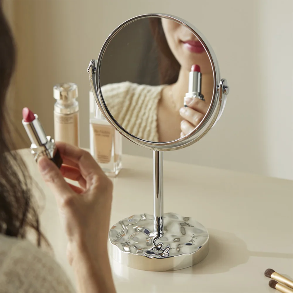 Miroir de maquillage grossissant 1/2x, grand miroir de courtoisie à deux côtés, à effet de table, finition chromée