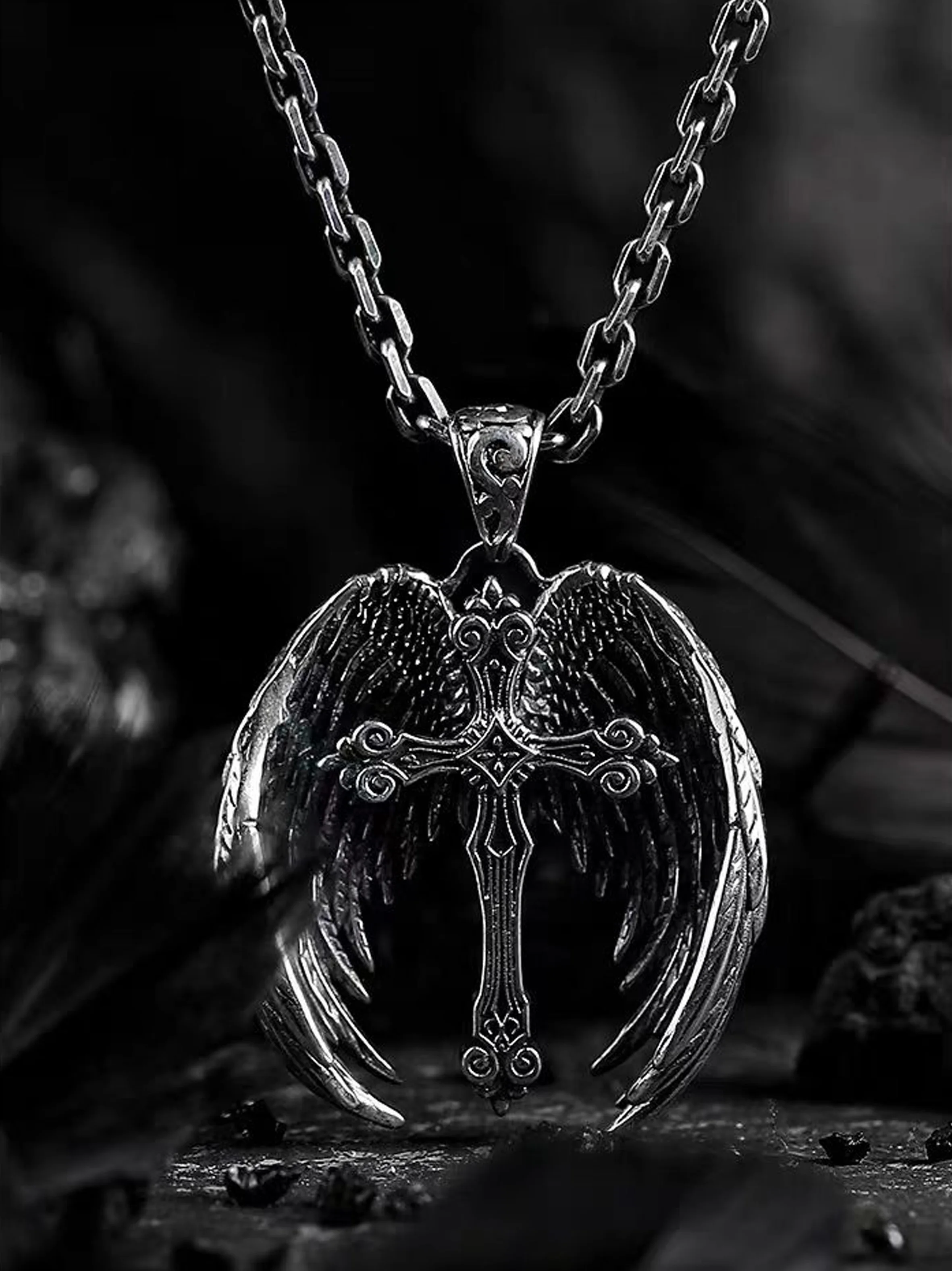 

S925 silver carved pendant do old wings pendant personality trend original retro male