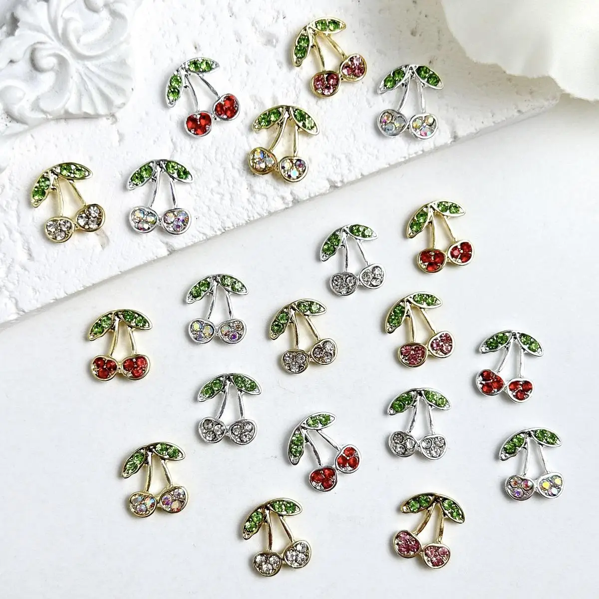 

15PCS Simulated Cherry Alloy Nail Art Decorations 3D Mini Colorful Rhinestones Inlaid Nail Charms Accessories for DIY Manicure