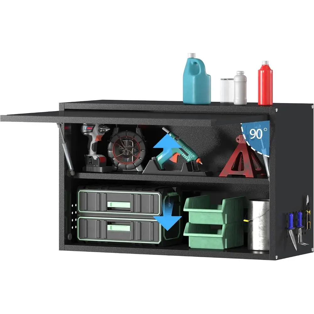 Metal Garage Wall Cabinet,loat Tool Cabiwith Up-lip Door,Wall Mounted Metal Steel Cabinet or Garage/Home Oice/RV/Ware House（Blac