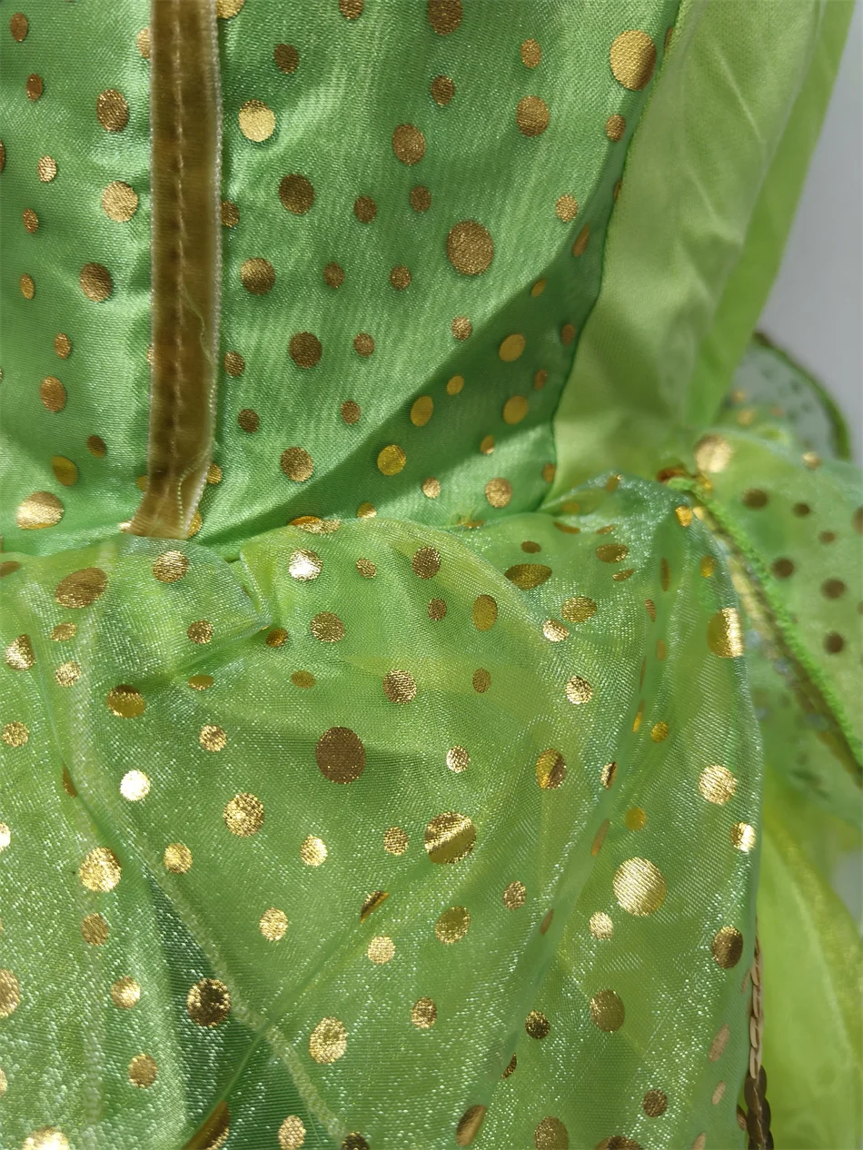 Mädchen Grünes Blumen-Feen-Elfen-Kleid Ärmellos Pailletten Blütenblatt-Rock Tüll-Tutu-Kostüm für Halloween Karneval Tinker Bell Cosplay – Detail 7