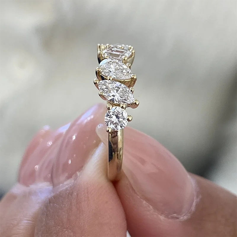 1.1CT Mix‑Shape Lab Grown Diamond Stackable Ring, DEF Color VS‑VVS Clarity CVD HPHT Man‑Made Diamond, Elegant High‑End Ring in 14K Gold / 925 Sterling Silver for Women Party Wedding Wear