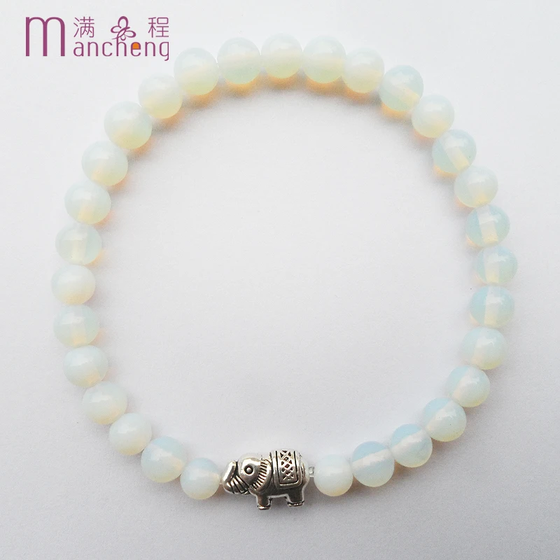 official-website 2 rupee item 6MM Male Ancient elephant White opal beads bracelet bangles natural opal Elephant bracelet women