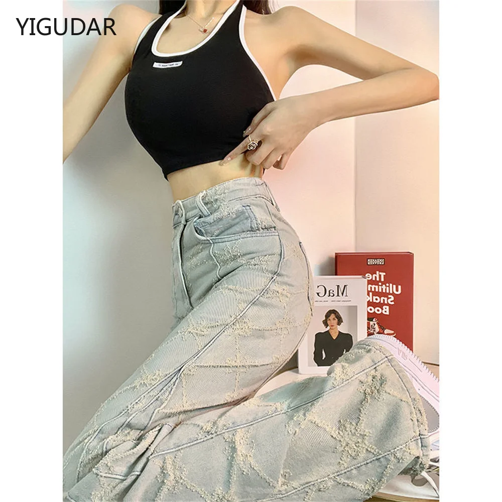 

High street Woman Jeans High Waist Wide Leg Cotton Denim Clothing Light Blue Streetwear Vintage Fashion Harajuku Straight Pants