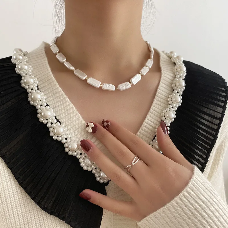 kshmir Baroque square pearl necklace niche light luxury high sense choker clavicle chain 2022 new vintage choker