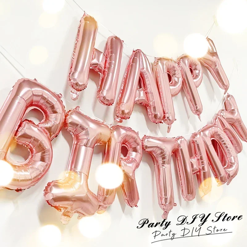 

13pcs Birthday Balloon Rose Gold Color Foil Letter Balloons Set Happy Birthday Decoration Globos Kids Party Supplies