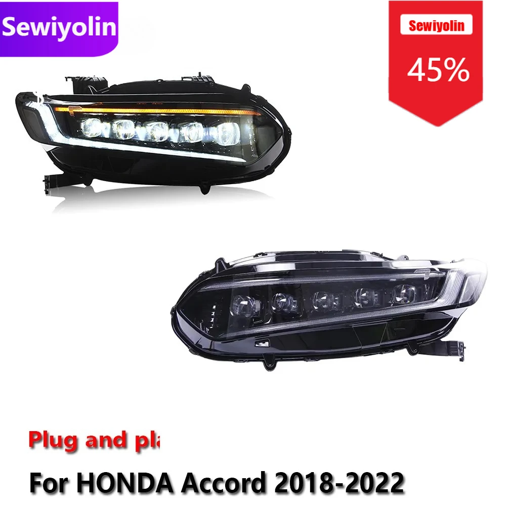 

Автомобильные светодиодные фары DRL в сборе для HONDA Accord 2018-2022, противотуманные фары DRL, стоп-сигнал поворота, лампа Plug and Play