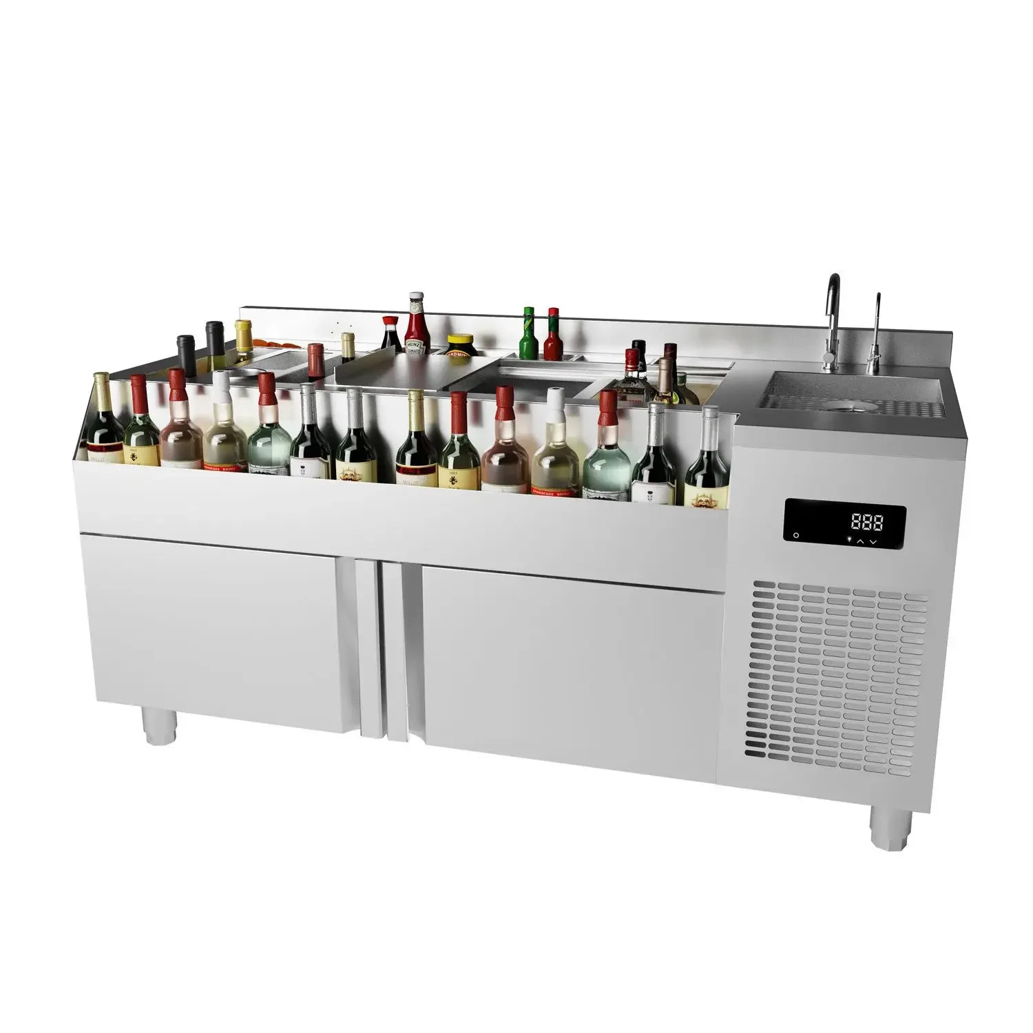 Newest Design Station Mobile Bar Equipment Stainless Steel Cocktail Bar Station Ice Trough Sink Function Bartender Work Counter