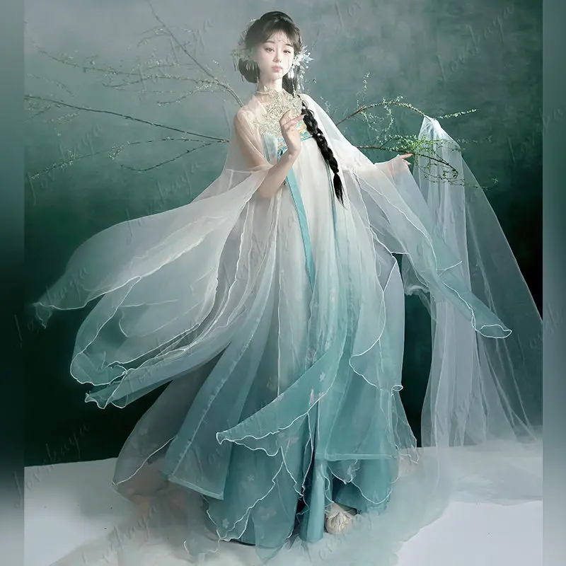 Qing Furong Tang Style Hanfu Set Women Fairy Large Sleeve Petal Hezi Skirt Spring Summer Outfit