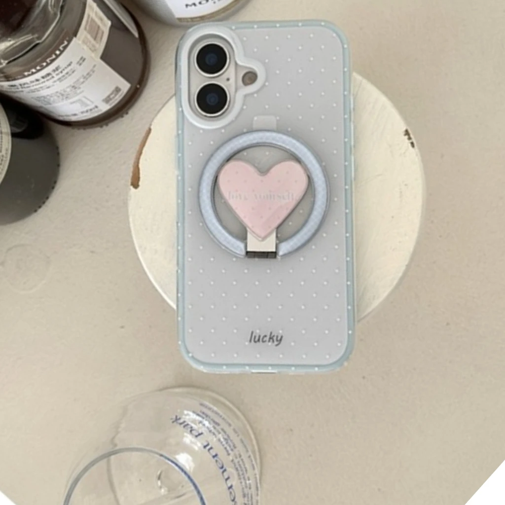 

Усовершенствованный простой чехол Wavelet Point Fold Hollow Out Pink Love с держателем, магнитный чехол для телефона для iPhone 16, 15, 14, 13 Pro Max