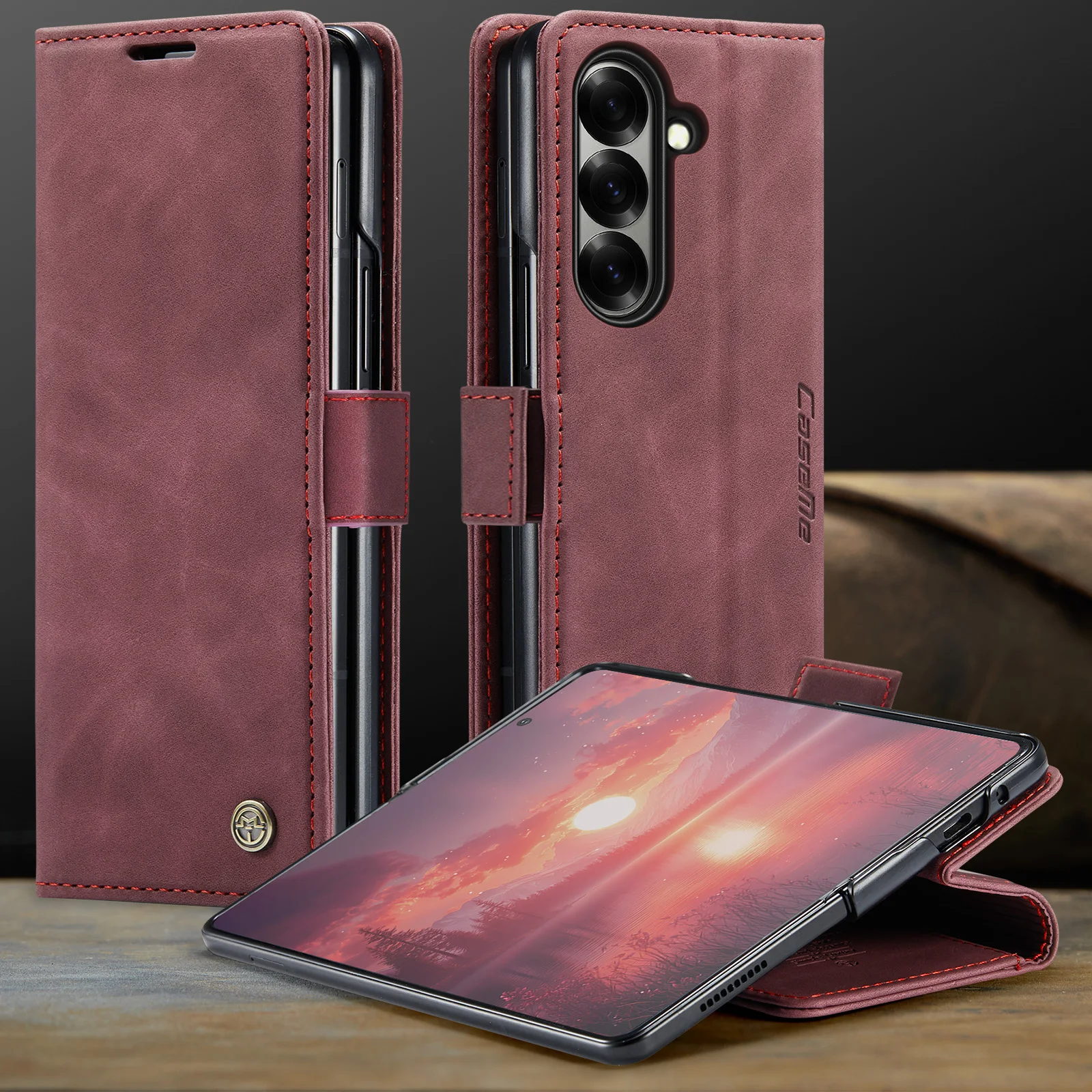 

CaseMe-013 For Samsung Galaxy Z Fold 5 6 7 , Shockproof Shell Luxury Magnetic Flip PU Leather Wallet Case Card Slots Stand Cover