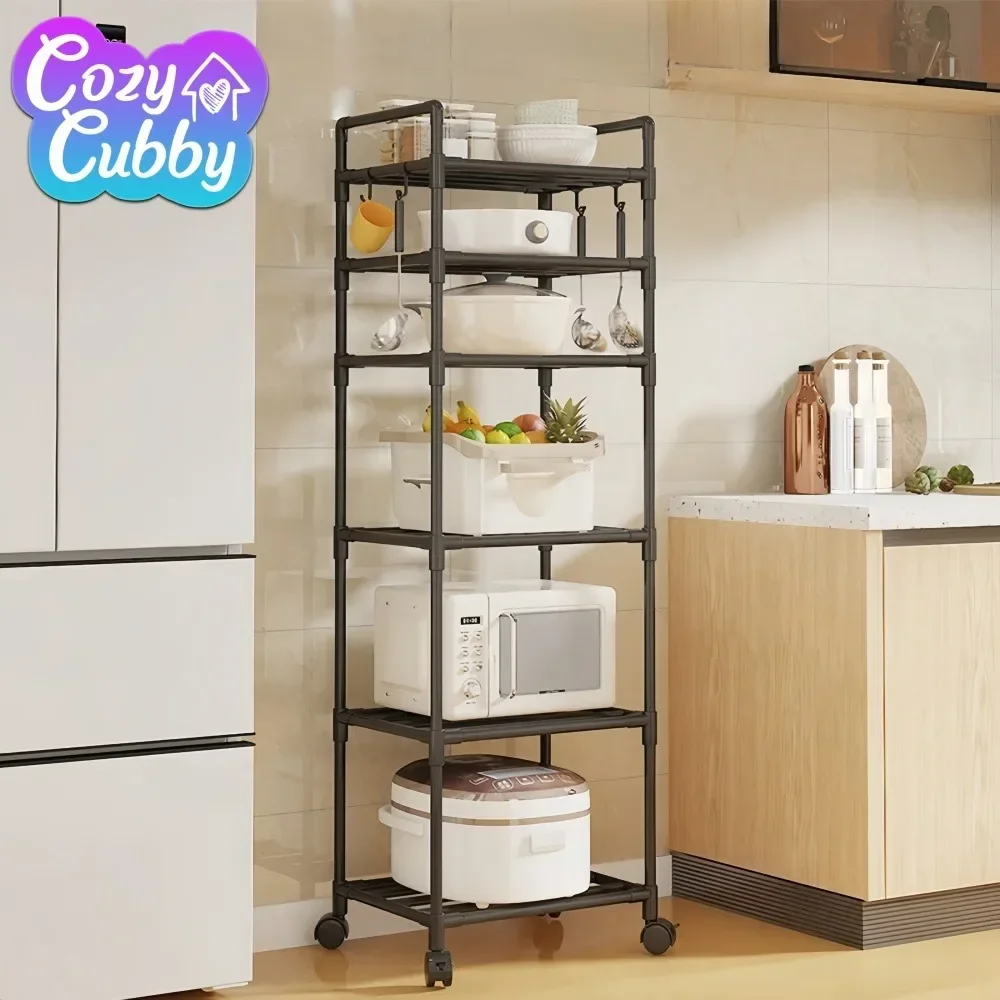 CC Storage Rack Multi Layer Floor-Standing Microwave Kitchen Trolley with Pulley for Household Kitchen Storage Accessories Shelf