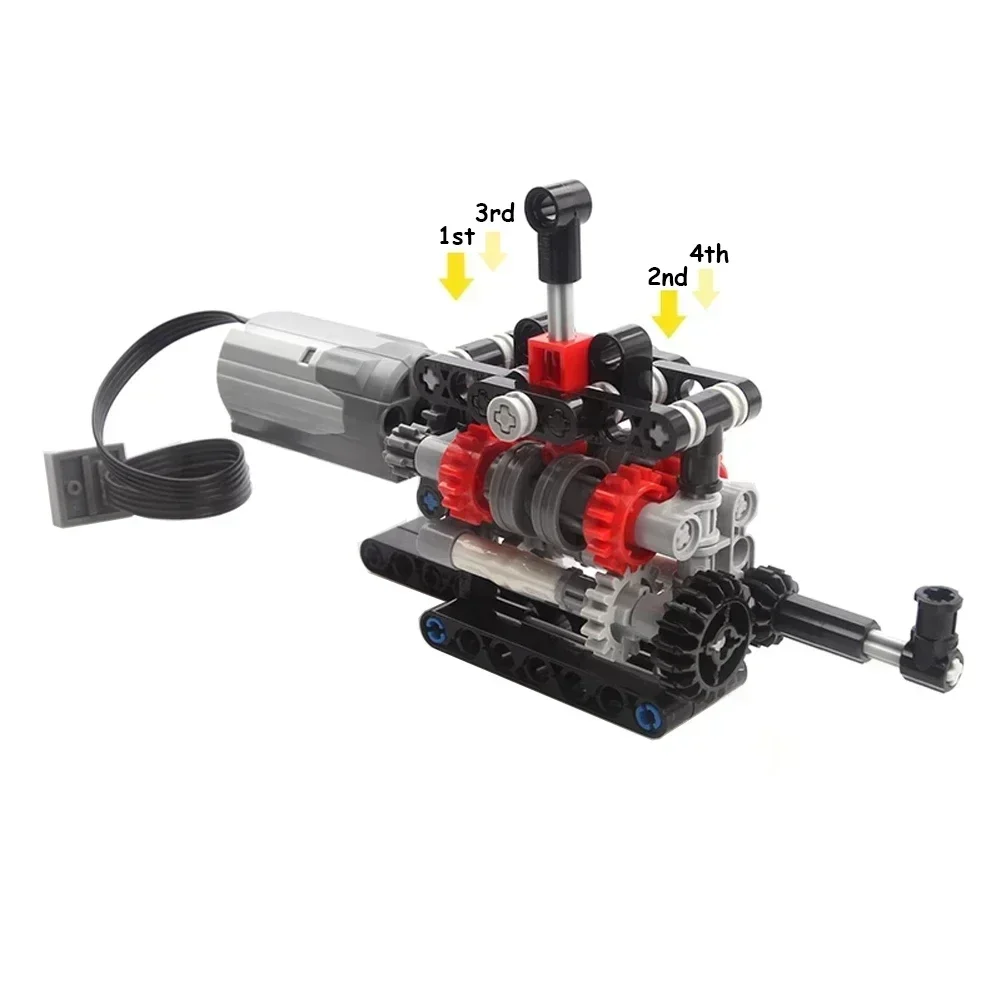 MOC High-Tech 4 Speeds Gearbox Model DIY Manual Transmission Kit Compatible with Popular Building Blocks Brands M Motor Technica