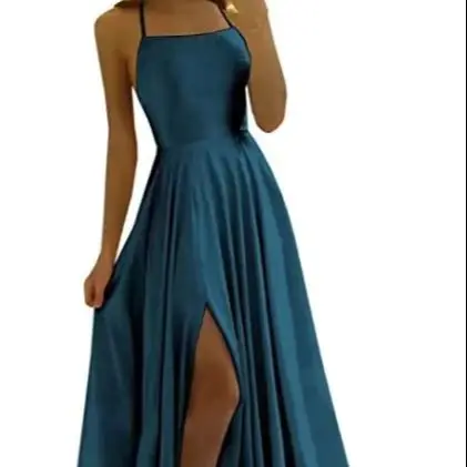 satin Dresses Evening Dress prom party Robe De SFormal Dress simple Spaghetti sexy slit коктейльные