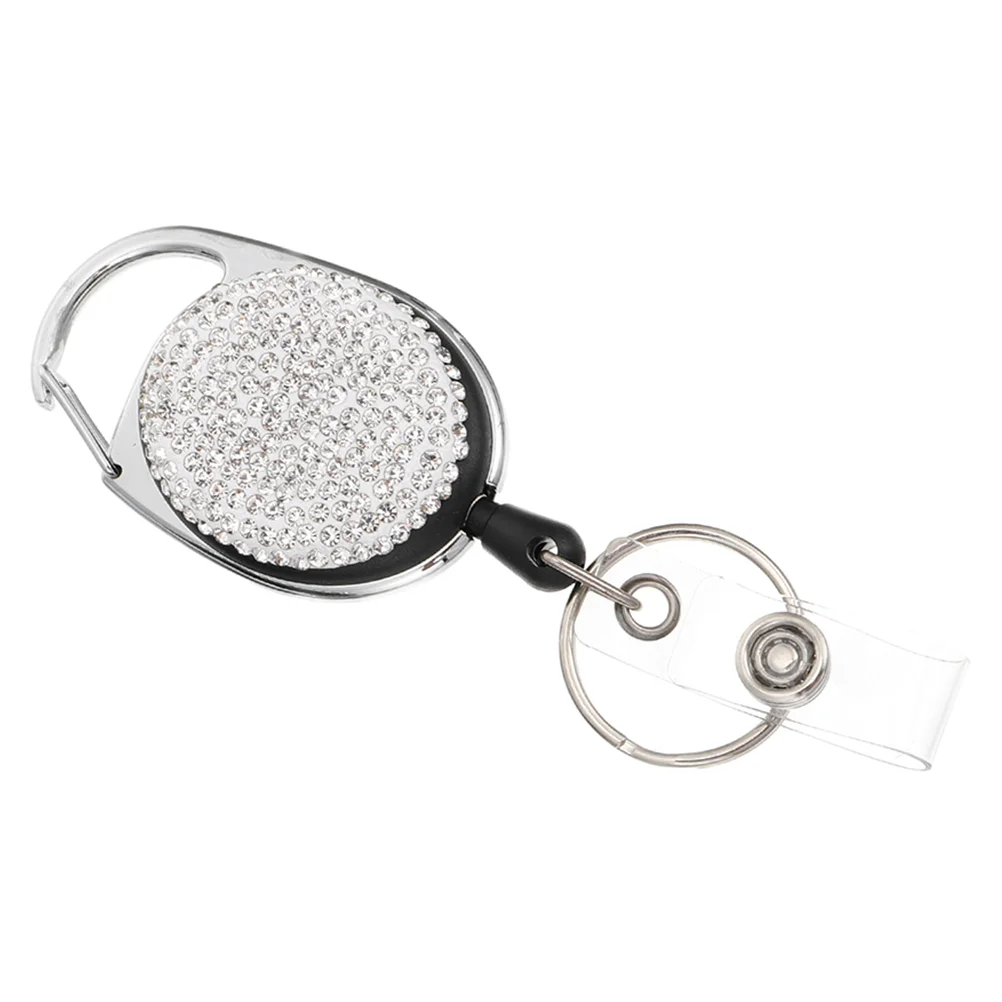 Retractable Keychain Badge Holder Fob Telescopic ID Cards Reel Rhinestones Zinc Alloy