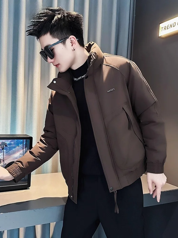 

Мужская зимняя рабочая куртка из высококачественного утепленного хлопка с воротником-стойкой, повседневная, приталенная, из полиэстера...