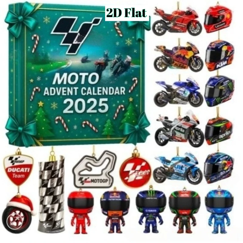 24-Tage-Motorrad-Adventskalender 2025 ​ ​ , Weihnachts-Countdown-Geschenk, 2D flacher Arcylic-Motorrad-Anhänger für Motorrad-Liebhaber-Fahrer