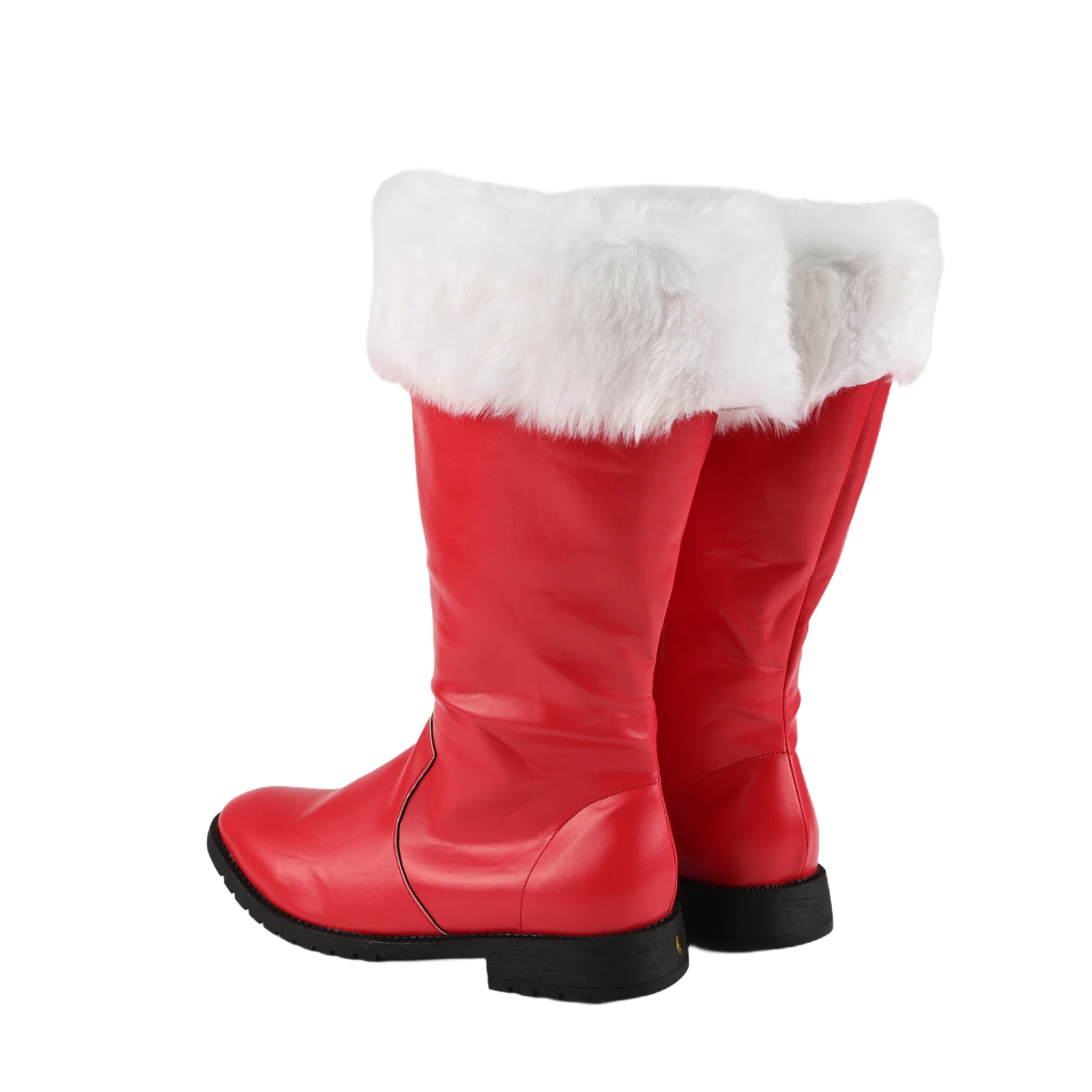 Männer Weihnachten Weihnachtsmann Stiefel Schwarze Stiefel Breite Wade mit weißem Fell Seitlicher Reißverschluss Halloween Kostüm Cosplay Schuhe