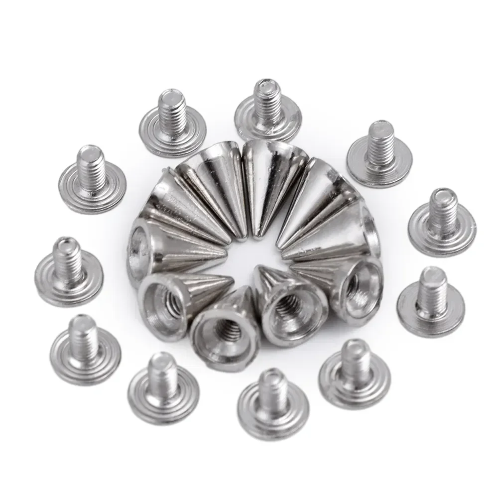 Round Cone Spikes para Roupas Sapatos, Metal Tree Spike, Screwback Studs, Artesanato DIY, Cool Punk Garment Rebites Decoração, 10-300pcs