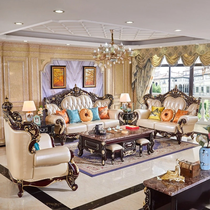 Sofa kulit ruang tamu sofa kulit sapi vila apartemen besar