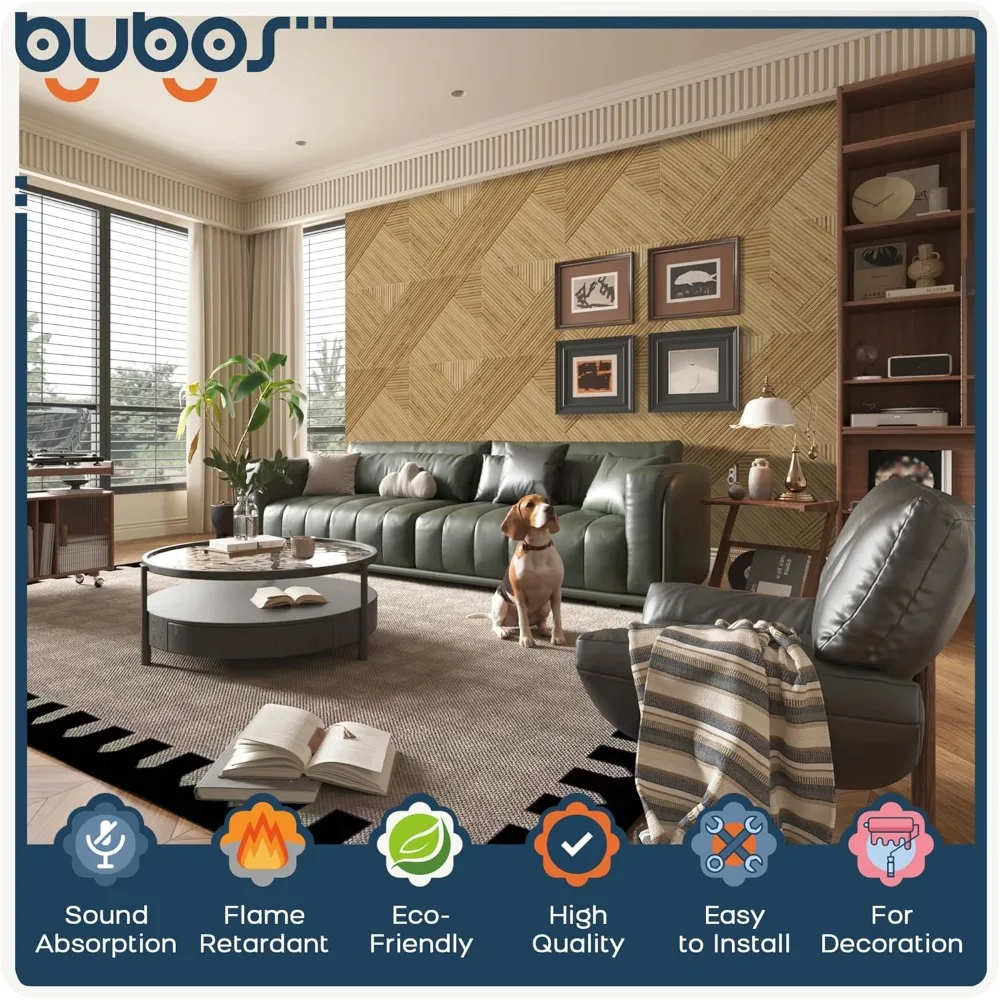 ألواح صوتية كبيرة، 6 عبوات من ألواح الحائط العازلة للصوت بطباعة نمط خشبي، الحجم الإجمالي 70.8 × 47.2 بوصة ذاتية اللصق ديسمبر