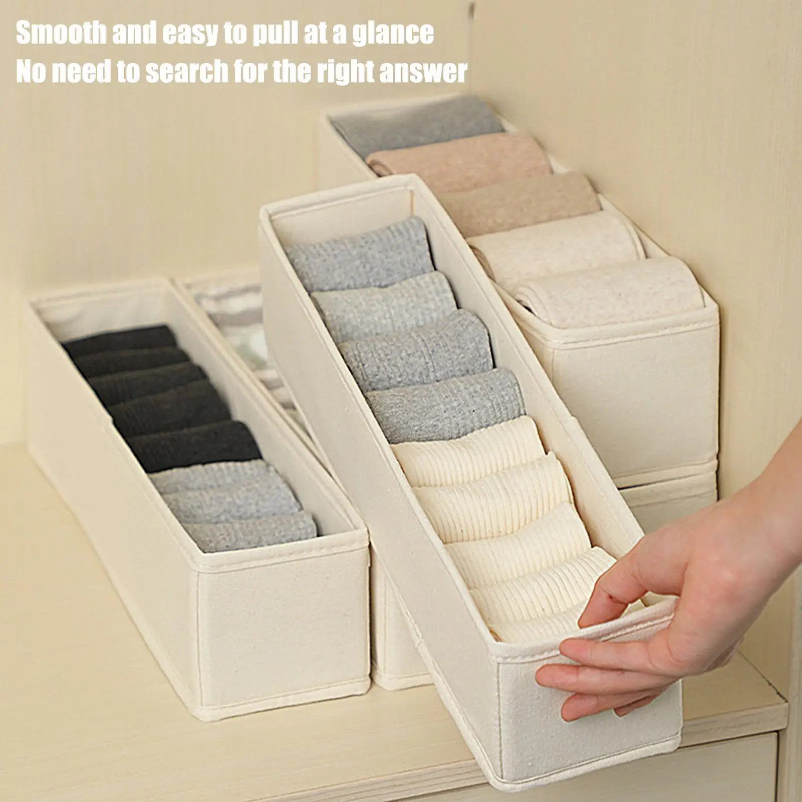 Long Storage Container Bin Space-Saving Foldable Fabric Storage Bins Durable and Stable Sock Underwear Organizer for Drawer ﻿