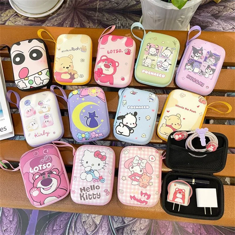 Hello Kitty Sanrio Anime Collection Card Storage Box Hard Case Y2K Earphone Bag Waterproof Data Cable Coin Protection Bag