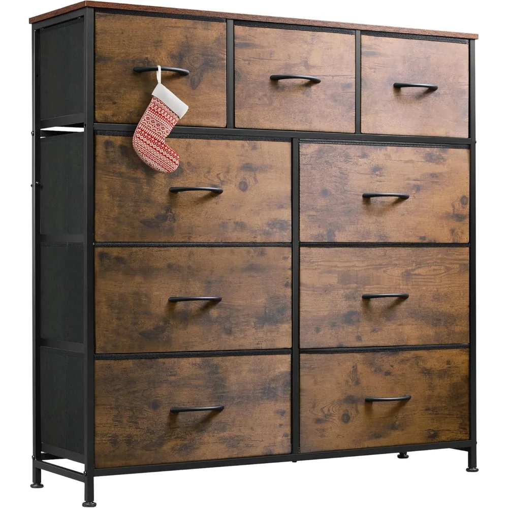 

9-Drawer Dresser, Fabric Storage Tower for Bedroom, Hallway, Entryway, Closet, Tall Chest Organizer Unit, Steel Frame