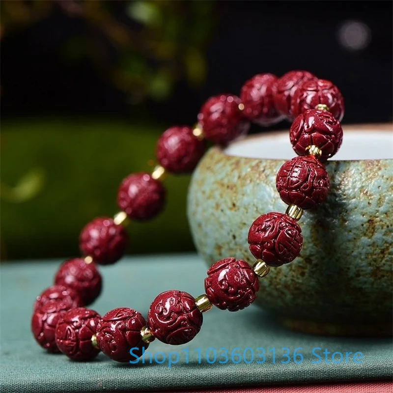 High Content Cinnabar Bracelet Buddha Beads Portable Amulet Purple Gold Sand Bracelet Men's and Women's Buddhism Jewelry