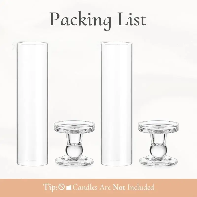 Glass Pedestal Holders with Windproof Cylinder Covers for Home Decors