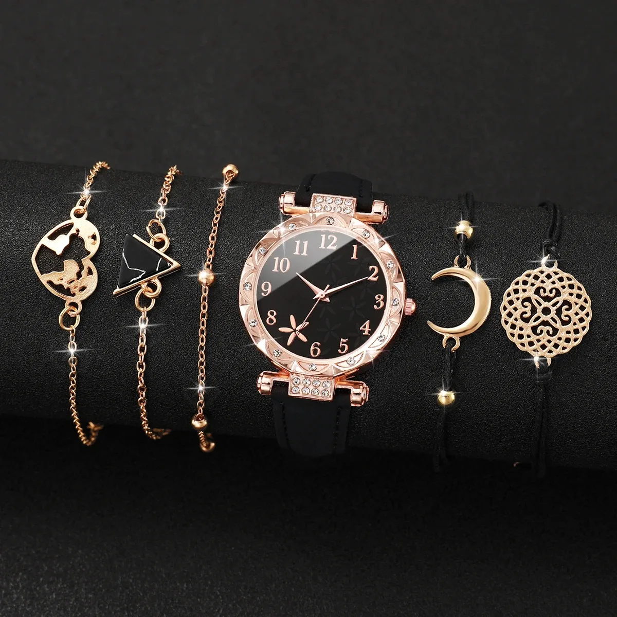 

6PCS/Set Fashion Women Watch Simple Leather Band Quartz Watch for Women Clock Bracelets Set Reloj Mujer Girls Gift