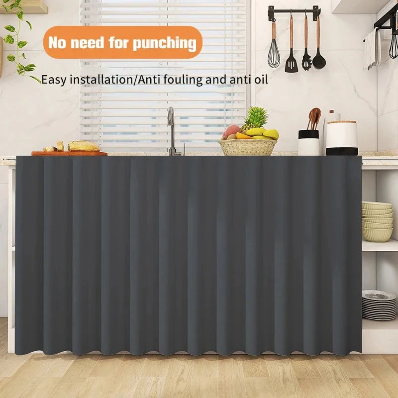 VIKAMA Simple Home Cabinet Curtain Solid Beige No‑Pattern Print Dust‑Proof Curtain for Under‑Sink Storage Ornament