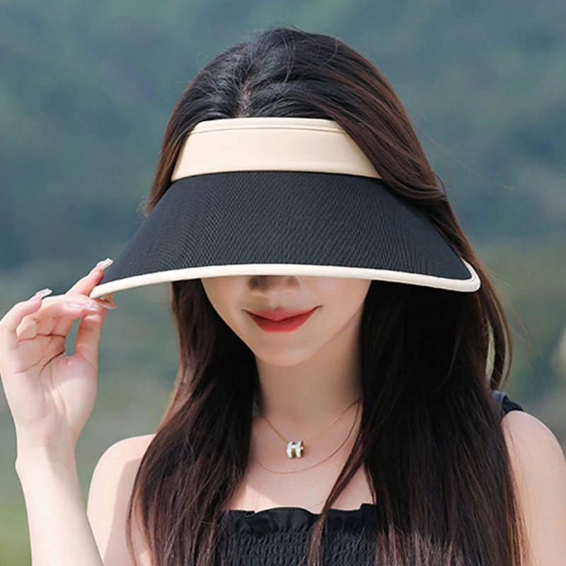 Summer Empty Top Sun Hat Women Double Shade UV Protection Large Brim Visors Korean Girls Fashion Versatile Color Match Beach Cap