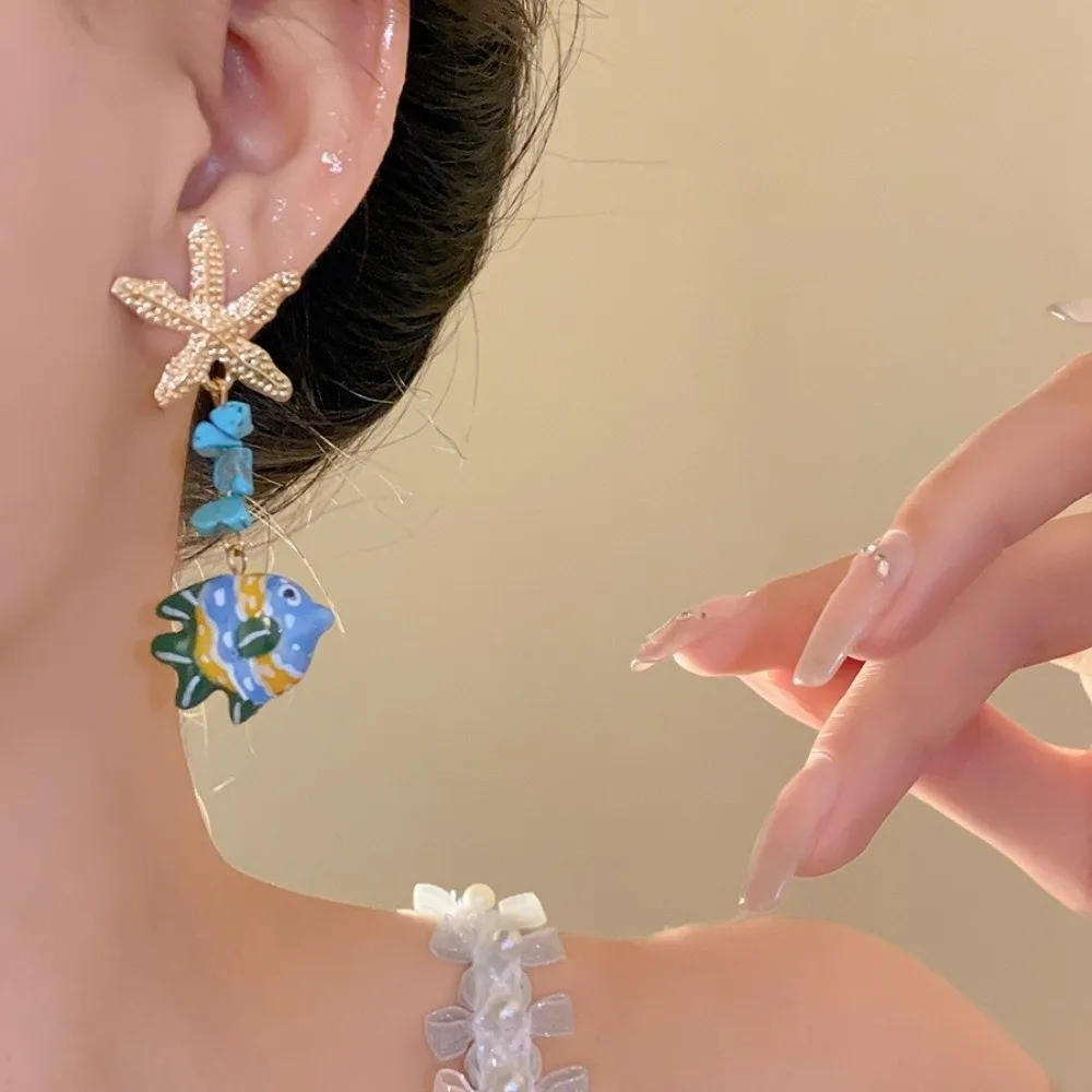 Trendy Beaded Fish Drop Earrings Glass Ocean Style Animal Dangles Glaze Unique Summer Jewelry Gifts for Women