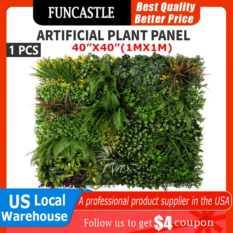 

40"x40"Artificial Plant Boxwood Panels Greenery Grass Backdrop Flower Wall UV-Anti Ivy Faux Plant Privacy Fence Green Wall Decor