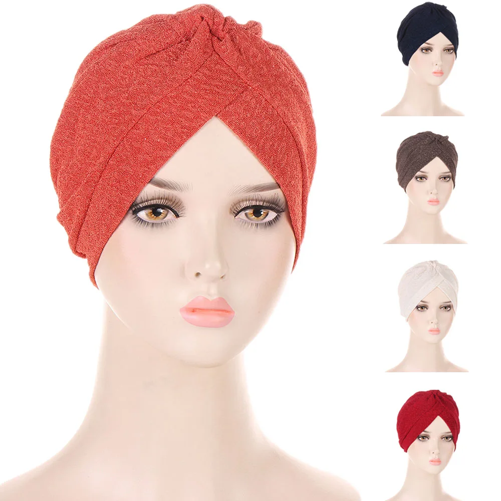 

Indian Turban Hijab Women Muslim Beanie Hair Loss Cap Headwrap Scarf Chemo Bonnet Hat Female Hijabs Cover Headwear Solid Color