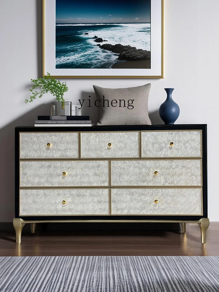 Tqh Simple Living Room Shell Decoration 7-Drawer Cabinet Drawer Solid Wood European Bedroom Storage Chest of Drawers