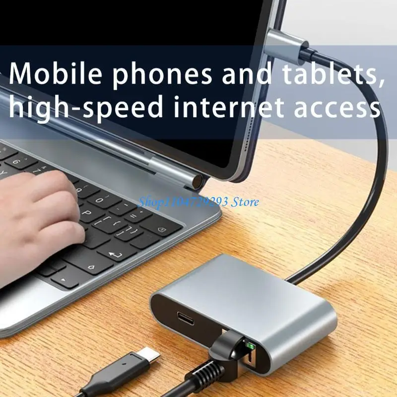 

Y2GD Aluminum Alloy USB C Networking Adapter PD60W Charging with 2 USB Port for Phones