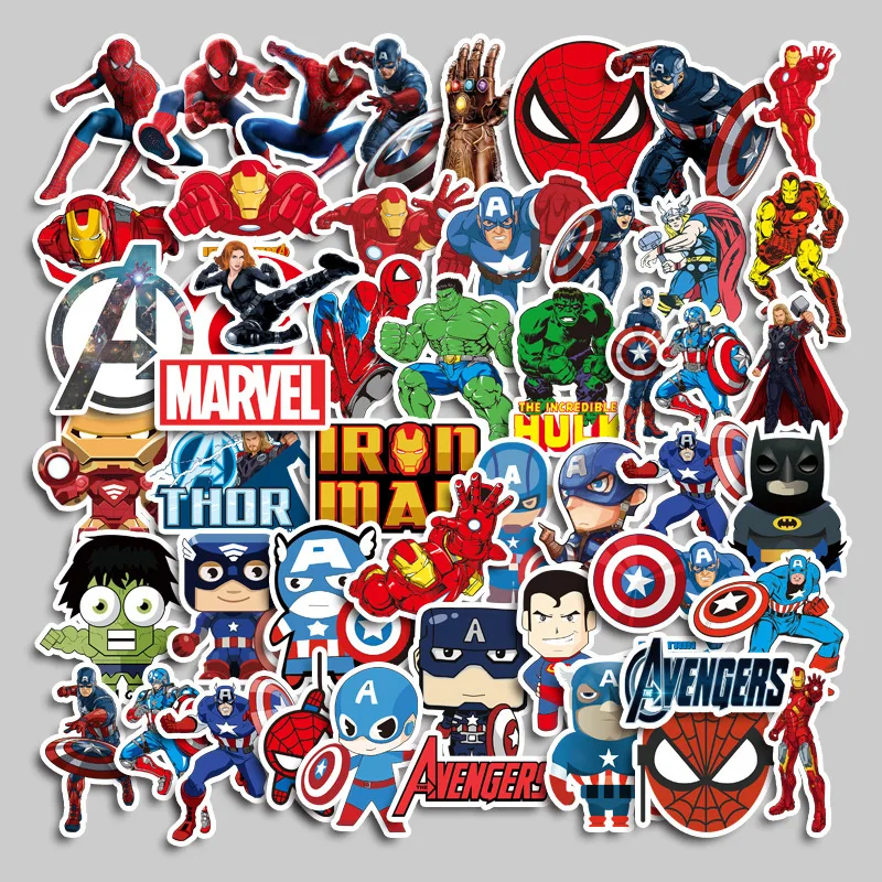 50PCS Marvel Avengers Cartoon Graffiti Stickers Personalised Motorbike Luggage Decorative Stickers Children's Toys