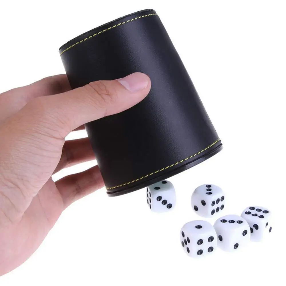 Faux Leather Flannel Dice Cup With 5 Dice PU Trumpet Cup Set For Table Game Magic Gathering Bar KTV Entertainment Accessories