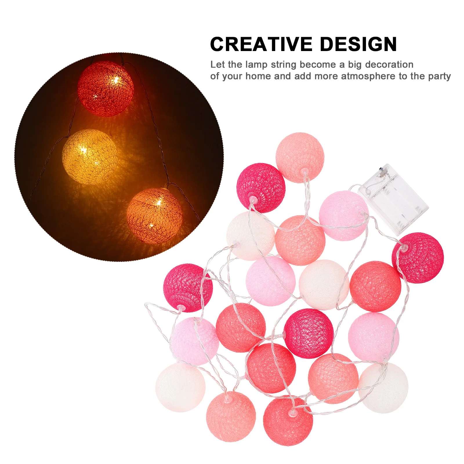 2 قطعة 20 LED القطن الكرة سلسلة أضواء 3m أضواء الديكور الإبداعي دائم صديقة للبيئة للمنزل حديقة عطلة الحفلات #2