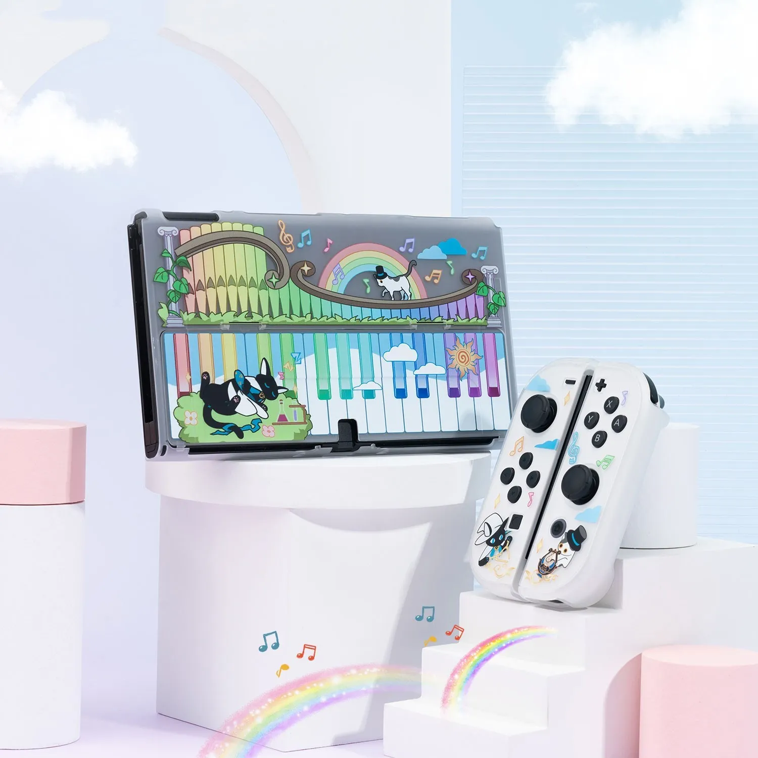 GeekShare Nintendo Switch ใหม่ OLED กรณีเปียโน Melody โปร่งใสแยก Joy-Con ป้องกันสำหรับสวิทช์ OLED อุปกรณ์เสริม