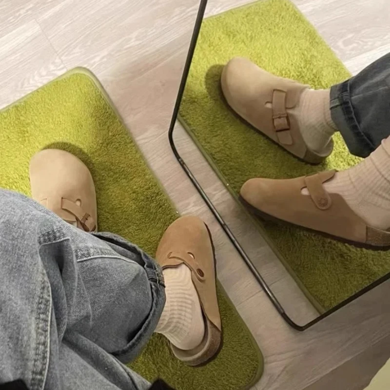 Women Faux Suede Flat Birken Slippers Autumn Woman Vintage Close Toe Mules Shoes Female Soft Sole Cork Slides Outdoor Slippers image 4
