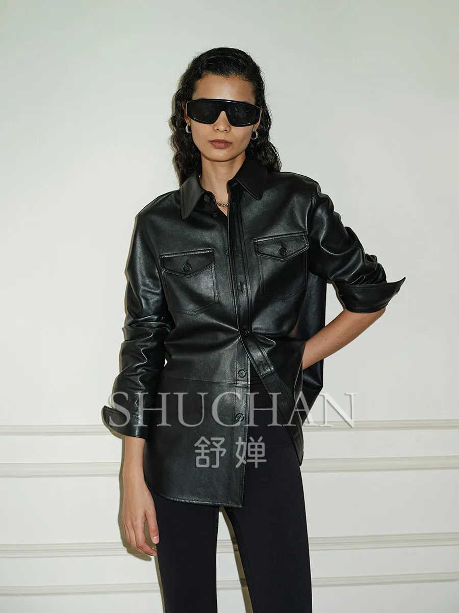 2026 autumn winter jacket women's turkey light oil wax sheepskin closed velvet inner BV lapel shirt leather jacket